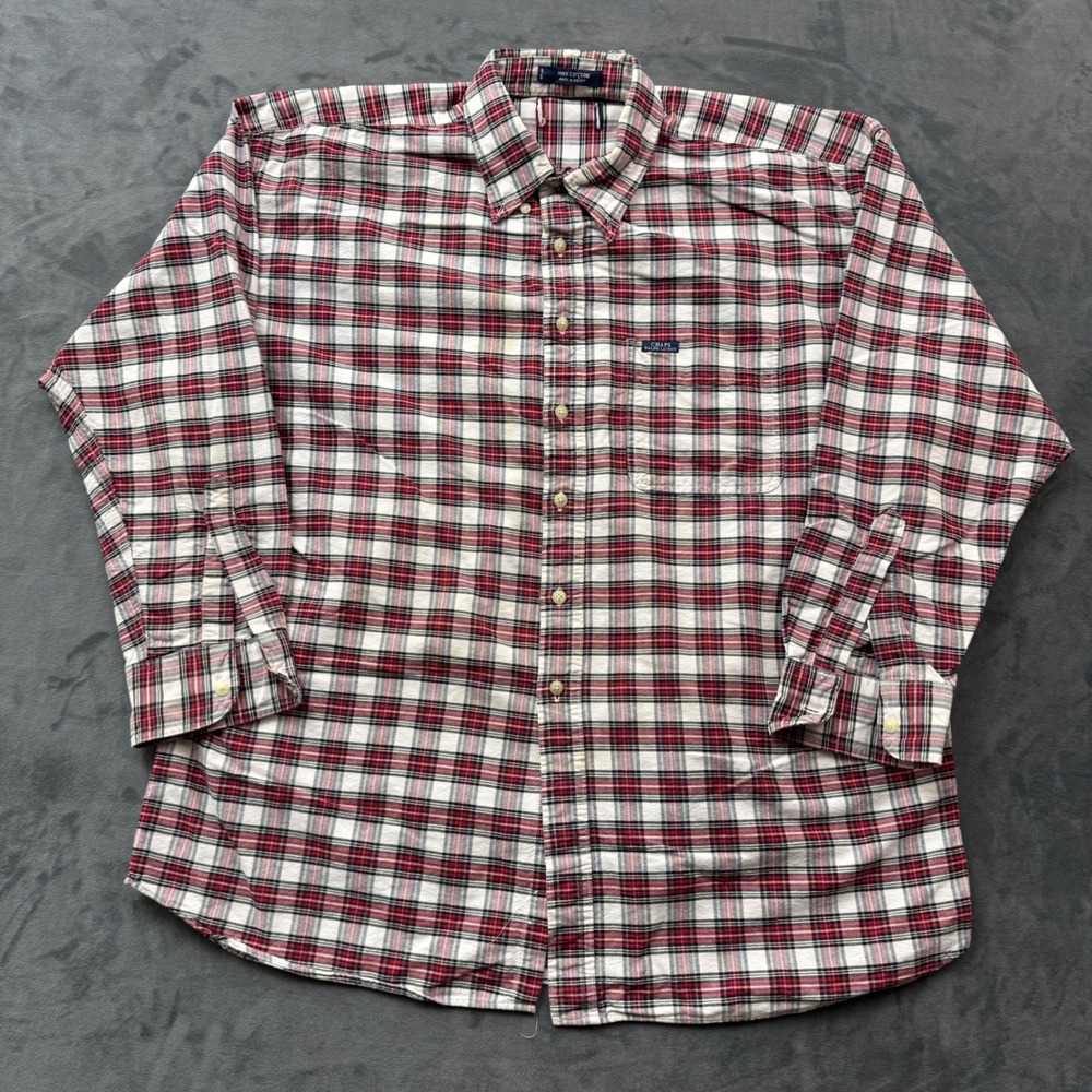 Chaps Ralph Lauren Mens XL Plaid Button Down Shirt Red White Blue Long Sleeve